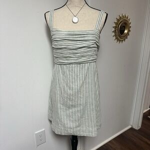 Abercrombie & Fitch Emerson Linen Blend Skort Dress Womens L Green Stripe Preppy